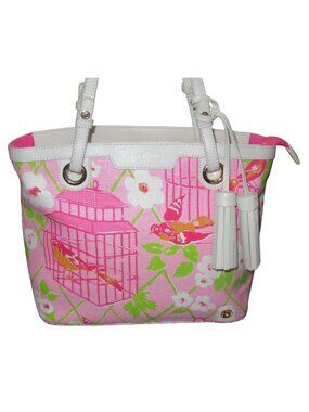 Spartina 449 Pink Floral Coated Canvas with Leather Trim & Tassel Market Tote